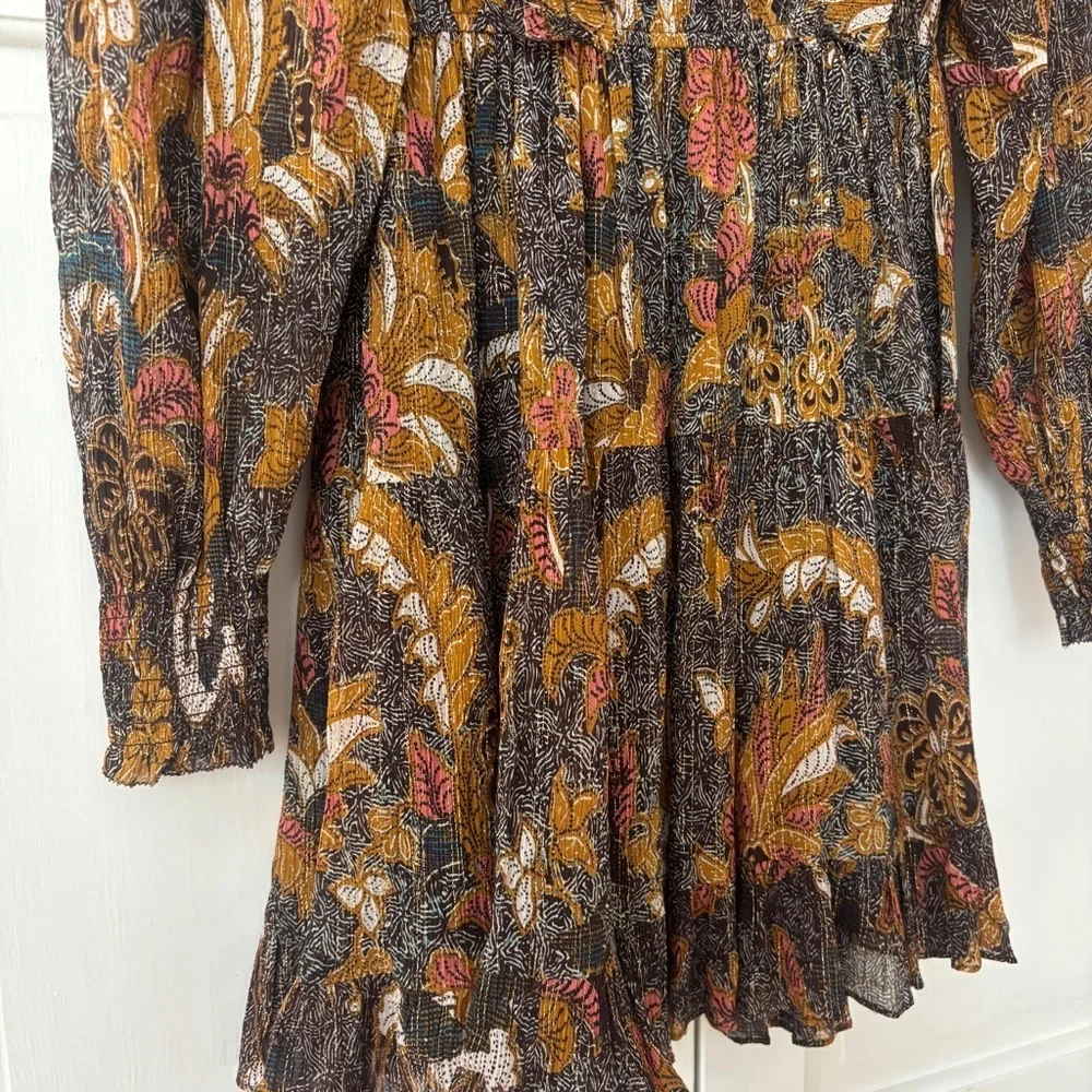 Ulla Johnson Vienne Bird of Paradise Mini Dress in Amber Size 2 Ruffle High Neck